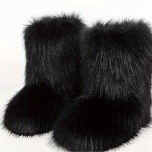 Faux fur boots soft touch warm sexy black fluffy